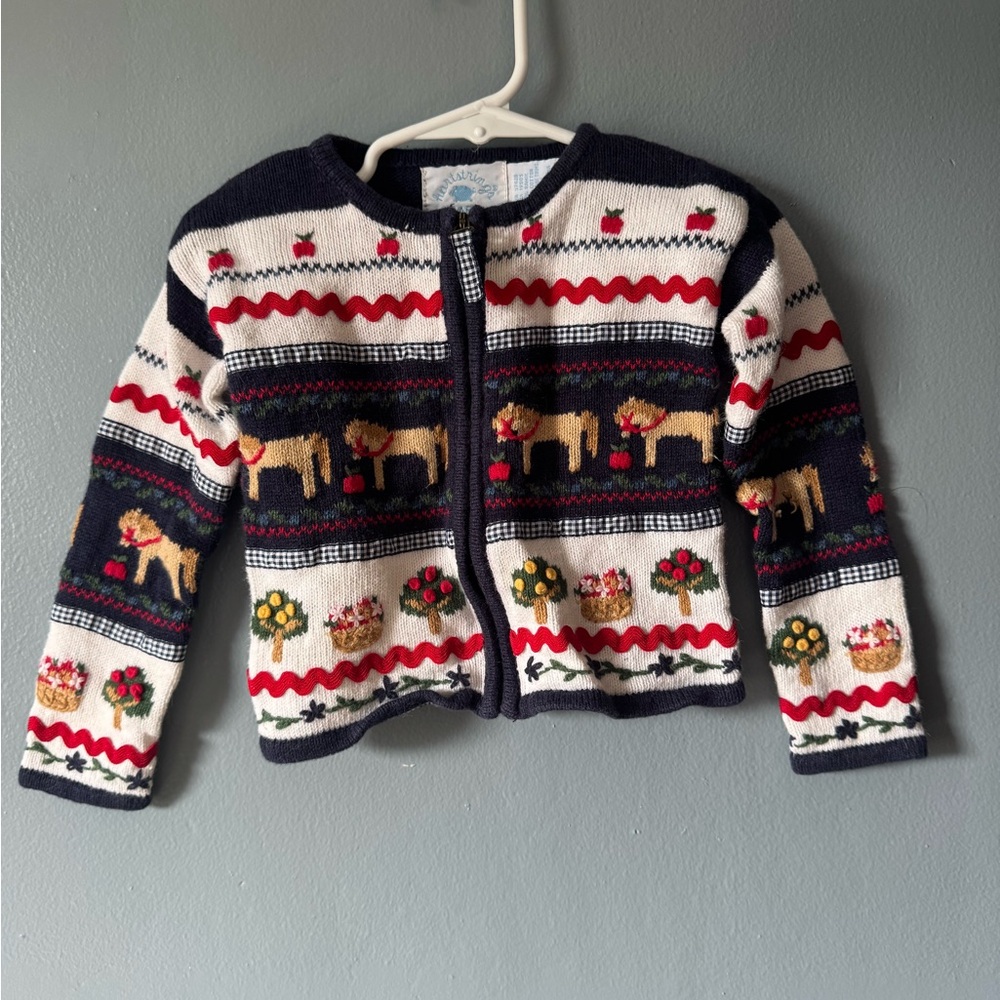 Hartstrings Kids Festive Cardigan - Navy, Red, Cream